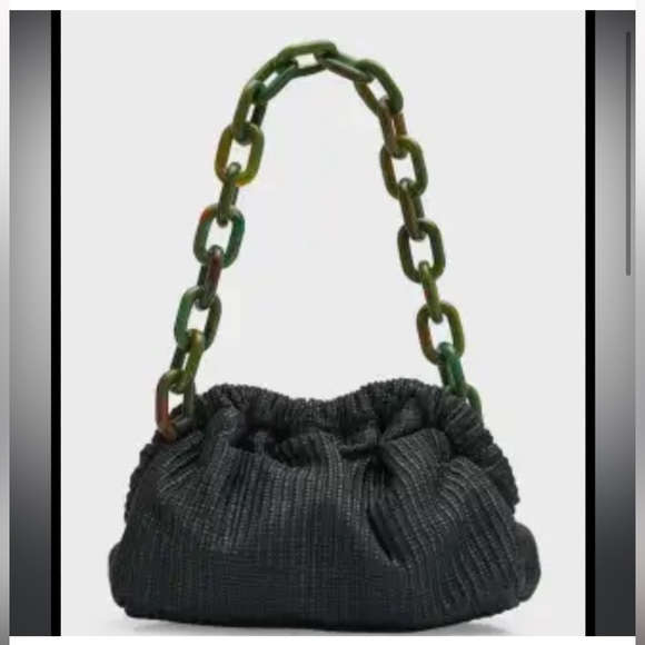 MANSUR GAVRIEL Black Woven Twist Mini Cloud Clutch (w/ Green Link Chain) - NWT - Picture 3 of 6